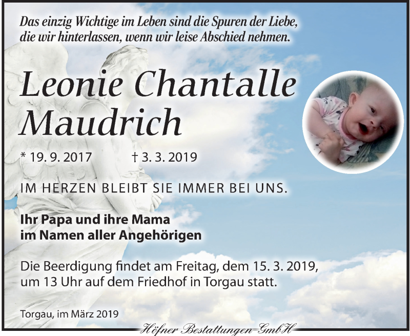  Traueranzeige für Leonie Chantalle vom 09.03.2019 aus Torgauer Zeitung