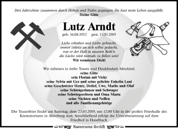 Traueranzeige von Lutz Arndt von Leipziger Volkszeitung