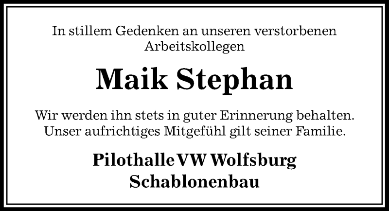  Traueranzeige für Maik Stephan vom 08.03.2019 aus Aller Zeitung