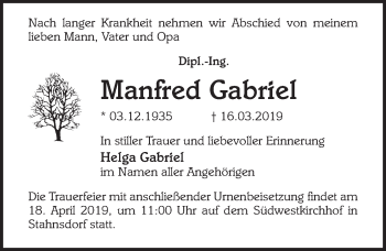 Traueranzeige von Manfred Gabriel von Märkischen Allgemeine Zeitung
