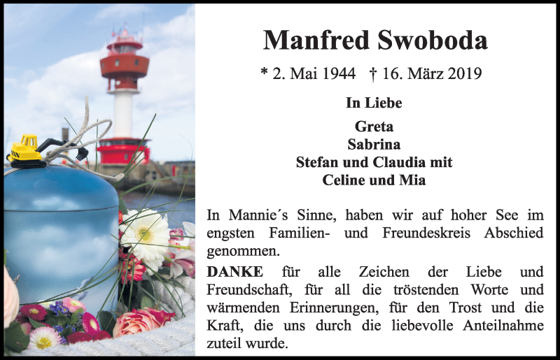  Traueranzeige für Manfred Swoboda vom 30.03.2019 aus Kieler Nachrichten