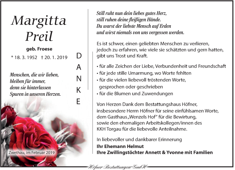  Traueranzeige für Margitta Preil vom 23.02.2019 aus Torgauer Zeitung