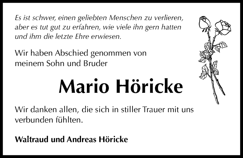  Traueranzeige für Mario Höricke vom 06.03.2019 aus Märkischen Allgemeine Zeitung