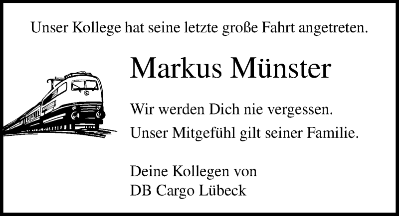  Traueranzeige für Markus Münster vom 03.03.2019 aus Lübecker Nachrichten