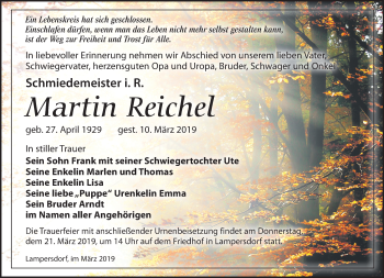 Traueranzeige von Martin Reichel von Leipziger Volkszeitung