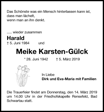 Traueranzeige von Meike Karsten-Gülck von Kieler Nachrichten