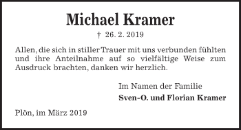 Traueranzeige von Michael Kramer von Kieler Nachrichten