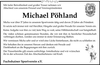 Traueranzeige von Michael Pöhland von Leipziger Volkszeitung