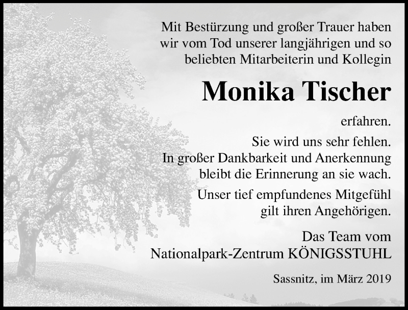  Traueranzeige für Monika Tischer vom 30.03.2019 aus Ostsee-Zeitung GmbH