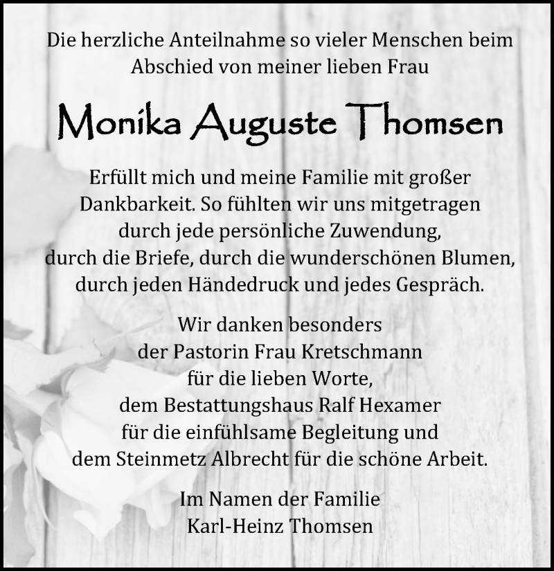  Traueranzeige für Monika Auguste Thomsen vom 30.03.2019 aus Ostsee-Zeitung GmbH