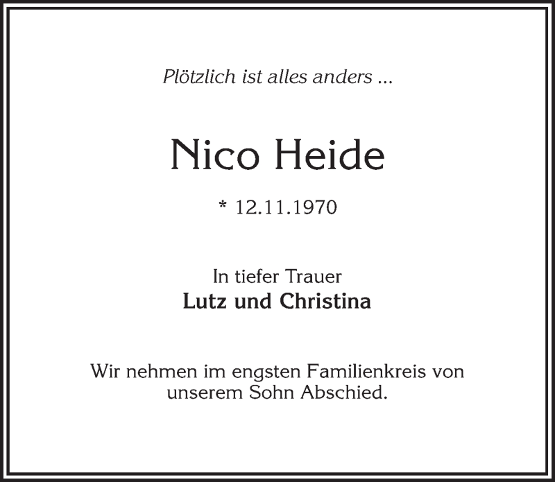  Traueranzeige für Nico Heide vom 30.03.2019 aus Märkischen Allgemeine Zeitung