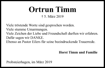 Traueranzeige von Ortrun Timm von Kieler Nachrichten