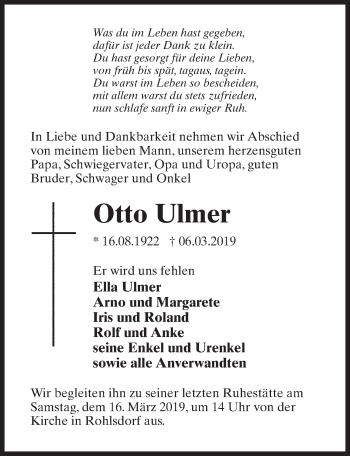 Traueranzeige von Otto Ulmer von Märkischen Allgemeine Zeitung