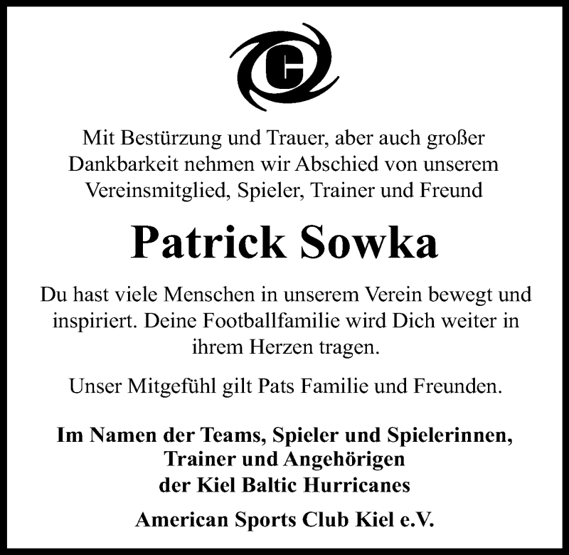  Traueranzeige für Patrick Sowka vom 02.03.2019 aus Kieler Nachrichten