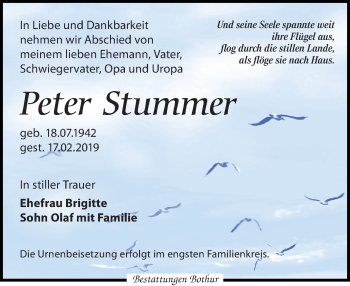 Traueranzeige von Peter Stummer von Leipziger Volkszeitung
