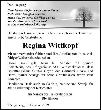Traueranzeige von Regina Wittkopf von Märkischen Allgemeine Zeitung