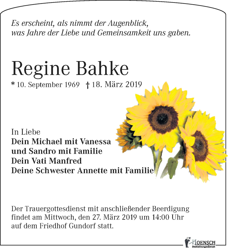  Traueranzeige für Regine Bahke vom 23.03.2019 aus Leipziger Volkszeitung
