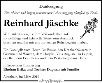 Traueranzeige von Reinhard Jäschke von Leipziger Volkszeitung