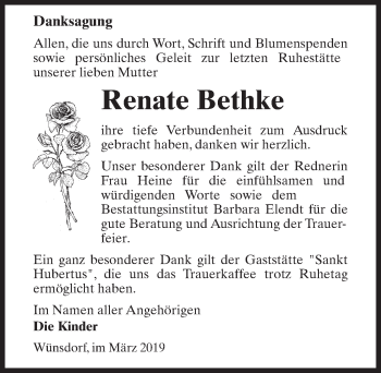 Traueranzeige von Renate Bethke von Märkischen Allgemeine Zeitung