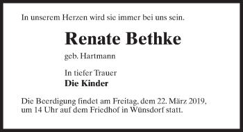 Traueranzeige von Renate Bethke von Märkischen Allgemeine Zeitung