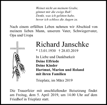 Traueranzeige von Richard Janschke