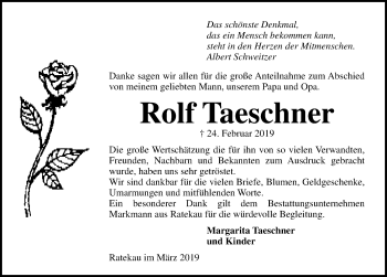 Traueranzeige von Rolf Taeschner von Lübecker Nachrichten