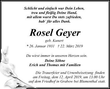 Traueranzeige von Rosel Geyer von Märkischen Allgemeine Zeitung