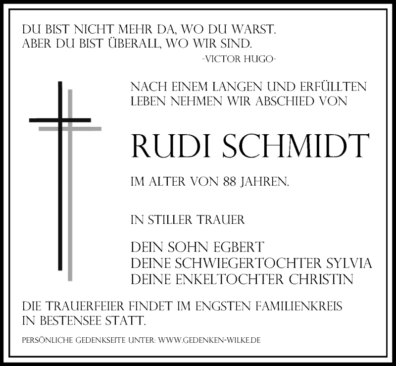  Traueranzeige für Rudi Schmidt vom 02.03.2019 aus Märkischen Allgemeine Zeitung