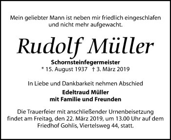 Traueranzeige von Rudolf Müller von Leipziger Volkszeitung