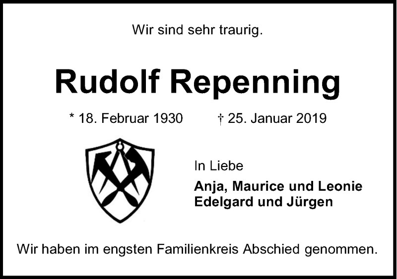  Traueranzeige für Rudolf Repenning vom 02.03.2019 aus Kieler Nachrichten