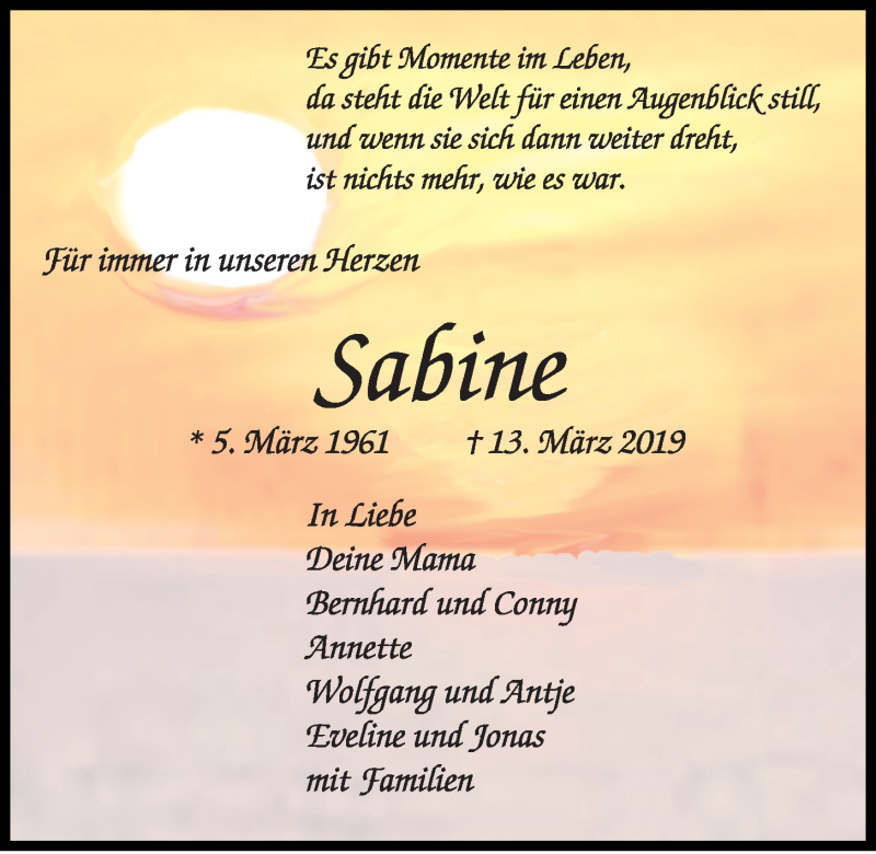  Traueranzeige für Sabine Maria Funk-Jänicke vom 16.03.2019 aus Kieler Nachrichten