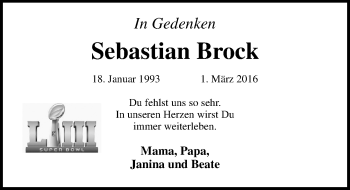 Traueranzeige von Sebastian Brock von Lübecker Nachrichten
