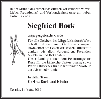 Traueranzeige von Siegfried Bork von Märkischen Allgemeine Zeitung