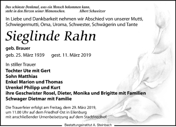 Traueranzeige von Sieglinde Rahn von Leipziger Volkszeitung
