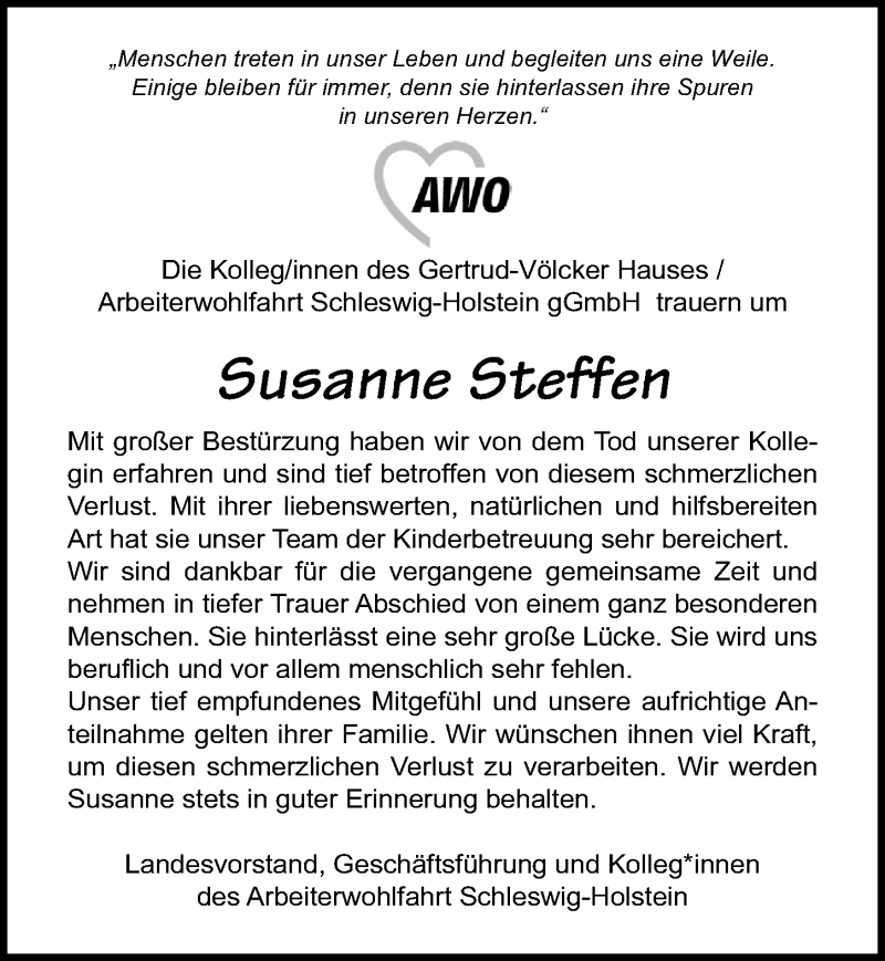  Traueranzeige für Susanne Steffen vom 16.03.2019 aus Lübecker Nachrichten
