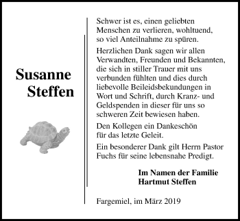 Traueranzeige von Susanne Steffen von Lübecker Nachrichten