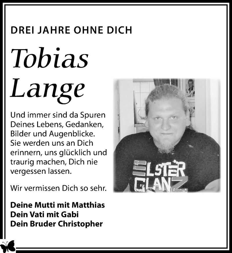  Traueranzeige für Tobias Lange vom 19.02.2019 aus Leipziger Volkszeitung