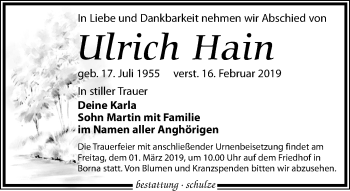 Traueranzeige von Ulrich Hain von Leipziger Volkszeitung