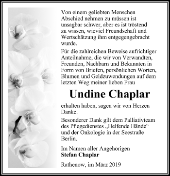 Traueranzeige von Undine Chaplar von Märkischen Allgemeine Zeitung
