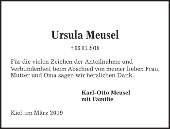 Traueranzeige von Ursula Meusel von Kieler Nachrichten