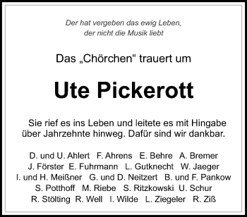 Traueranzeige von Ute Pickerott von Göttinger Tageblatt