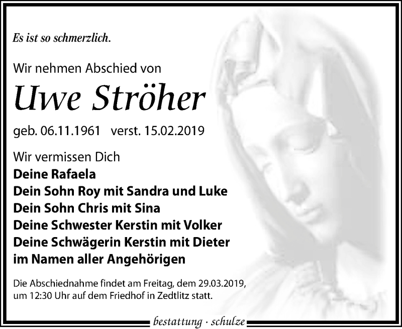  Traueranzeige für Uwe Ströher vom 23.02.2019 aus Leipziger Volkszeitung