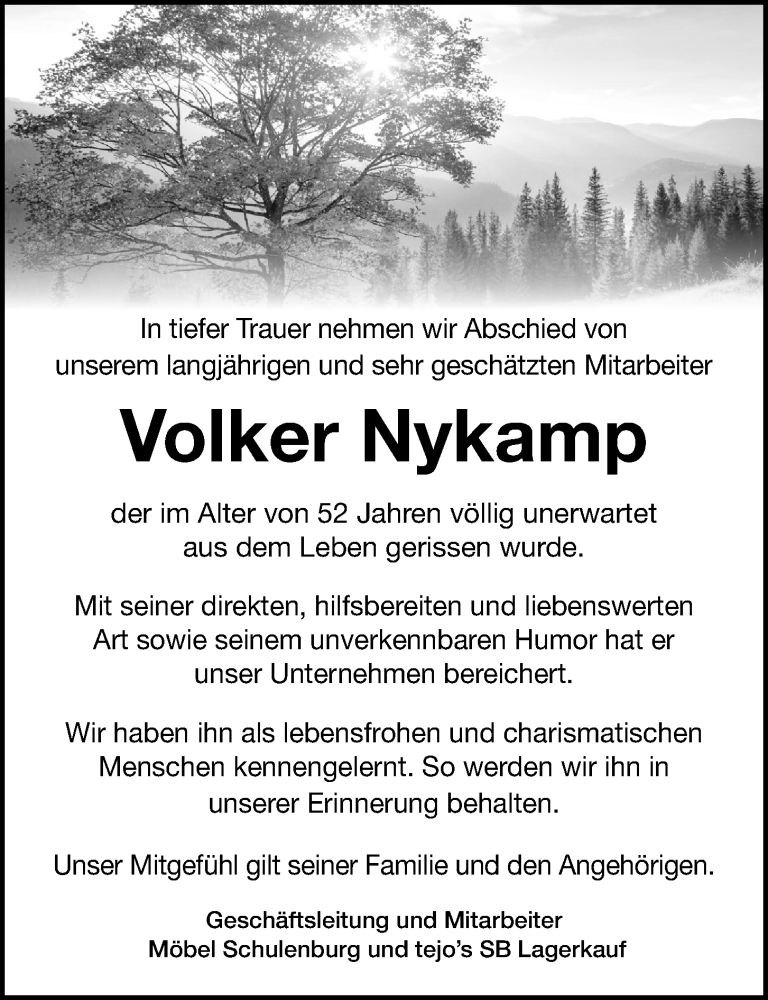  Traueranzeige für Volker Nykamp vom 02.03.2019 aus Kieler Nachrichten
