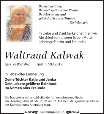 Traueranzeige von Waltraud Kaltyak von Leipziger Volkszeitung