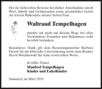 Traueranzeige von Waltraud Tempelhagen von Märkischen Allgemeine Zeitung