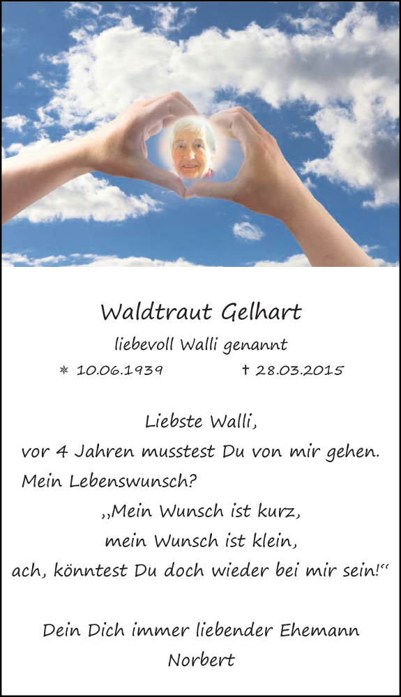  Traueranzeige für Waltraut Gelhart vom 28.03.2019 aus Ostsee-Zeitung GmbH