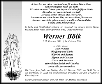 Traueranzeige von Werner Bölk von Märkischen Allgemeine Zeitung