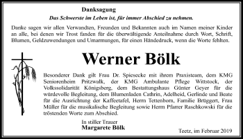 Traueranzeige von Werner Bölk von Märkischen Allgemeine Zeitung