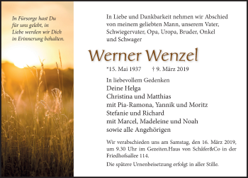 Traueranzeige von Werner Wenzel von Lübecker Nachrichten