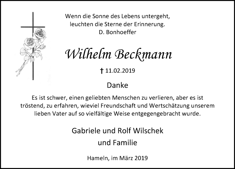  Traueranzeige für Wilhelm Deckmann vom 14.03.2019 aus Peiner Allgemeine Zeitung